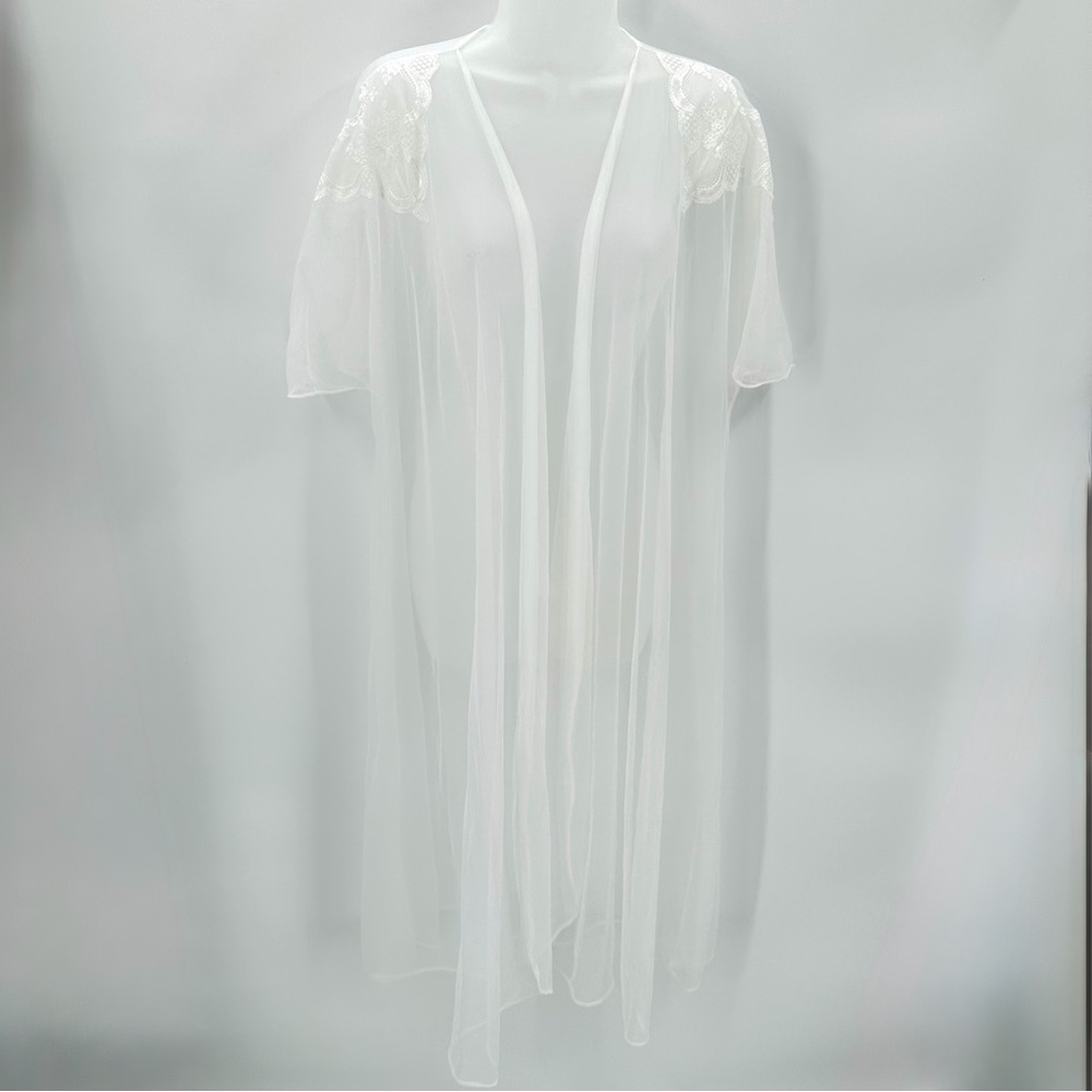 VTG Cinema Etoile Sheer Robe Womens M White Bridal Made in USA Lingerie READ